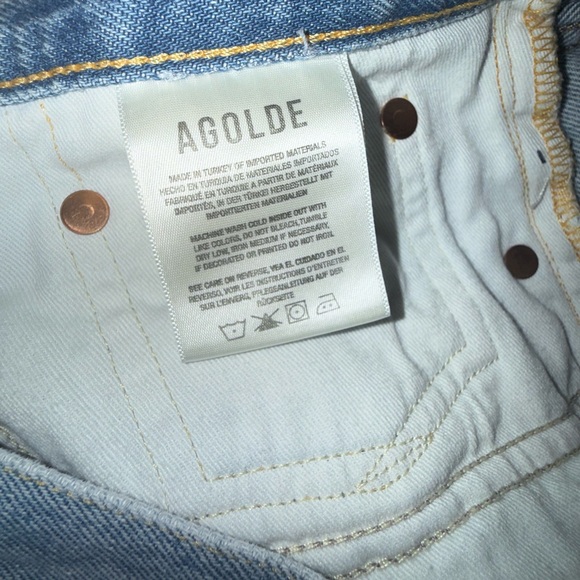 AGOLDE High Rise Distressed Button Fly Denim Shorts Raw Hem Size 31 - Picture 10 of 12